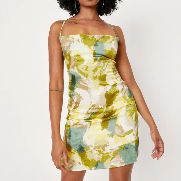 Green Satin Slip Dress - Picture 1 of 4